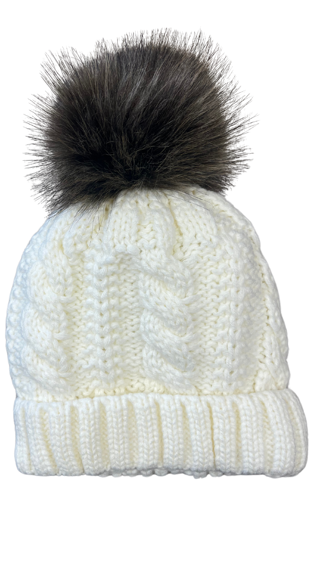 Cream Cable Knit Toque with Fleece Lining. Style ELWKAYLA8-CRM