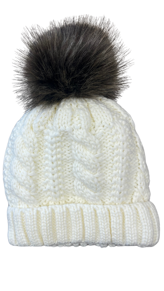 Cream Cable Knit Toque with Fleece Lining. Style ELWKAYLA8-CRM