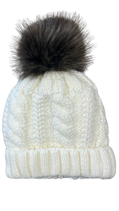 Cream Cable Knit Toque with Flannel Lining. Style ELWKAYLA8-CRM