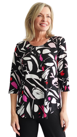 Abstract Print Black, White & Pink Top. Style SW92314