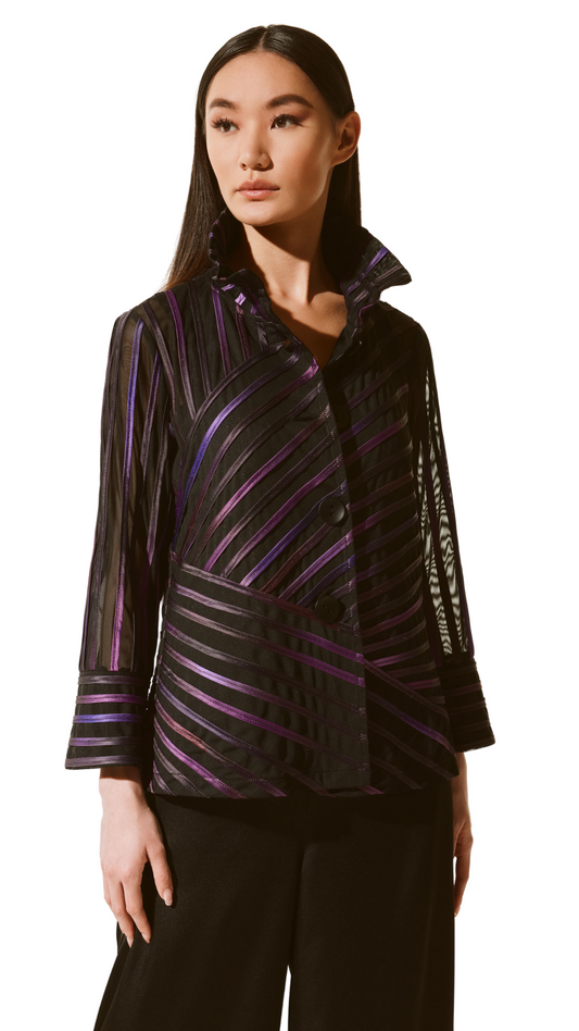 Multi Fabric Striped Soutache Jacket. Style JR243777