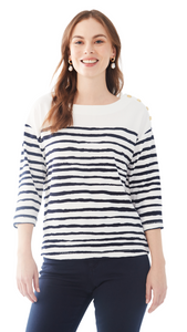 Textured Striped Shoulder Button Top. Style FD3464964