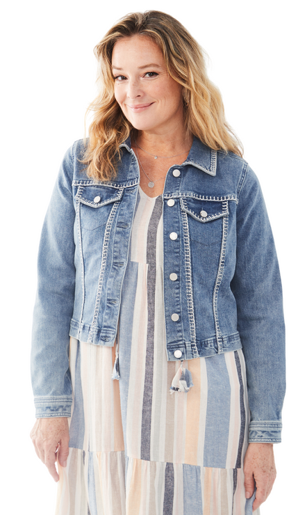 Blanket Stitch Cropped Denim Jacket. Style FD1314843