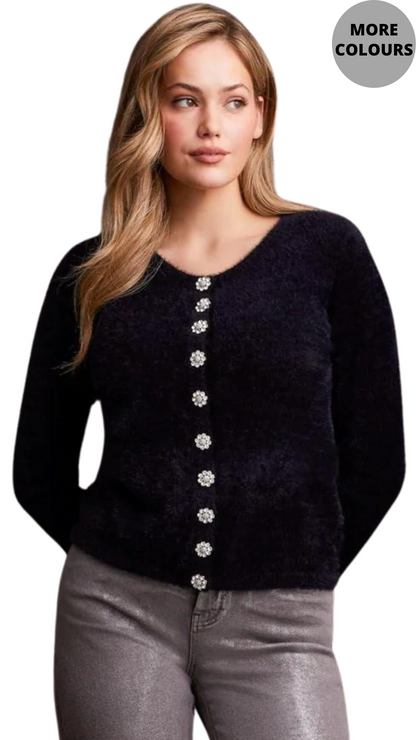 Fancy Button Fuzzy Knit Cardigan. Style TR5617O-5090