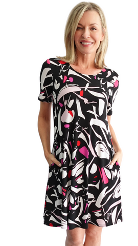 Printed Black, White & Pink Dress. Style SW97221