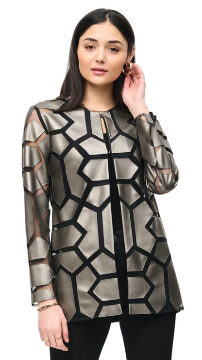 Geometric Shape Metallic & Mesh Jacket. Style JR241905F24