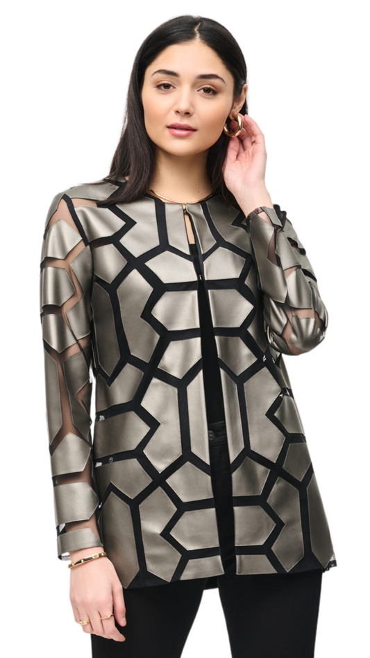 Geometric Shape Metallic & Mesh Jacket. Style JR241905F24