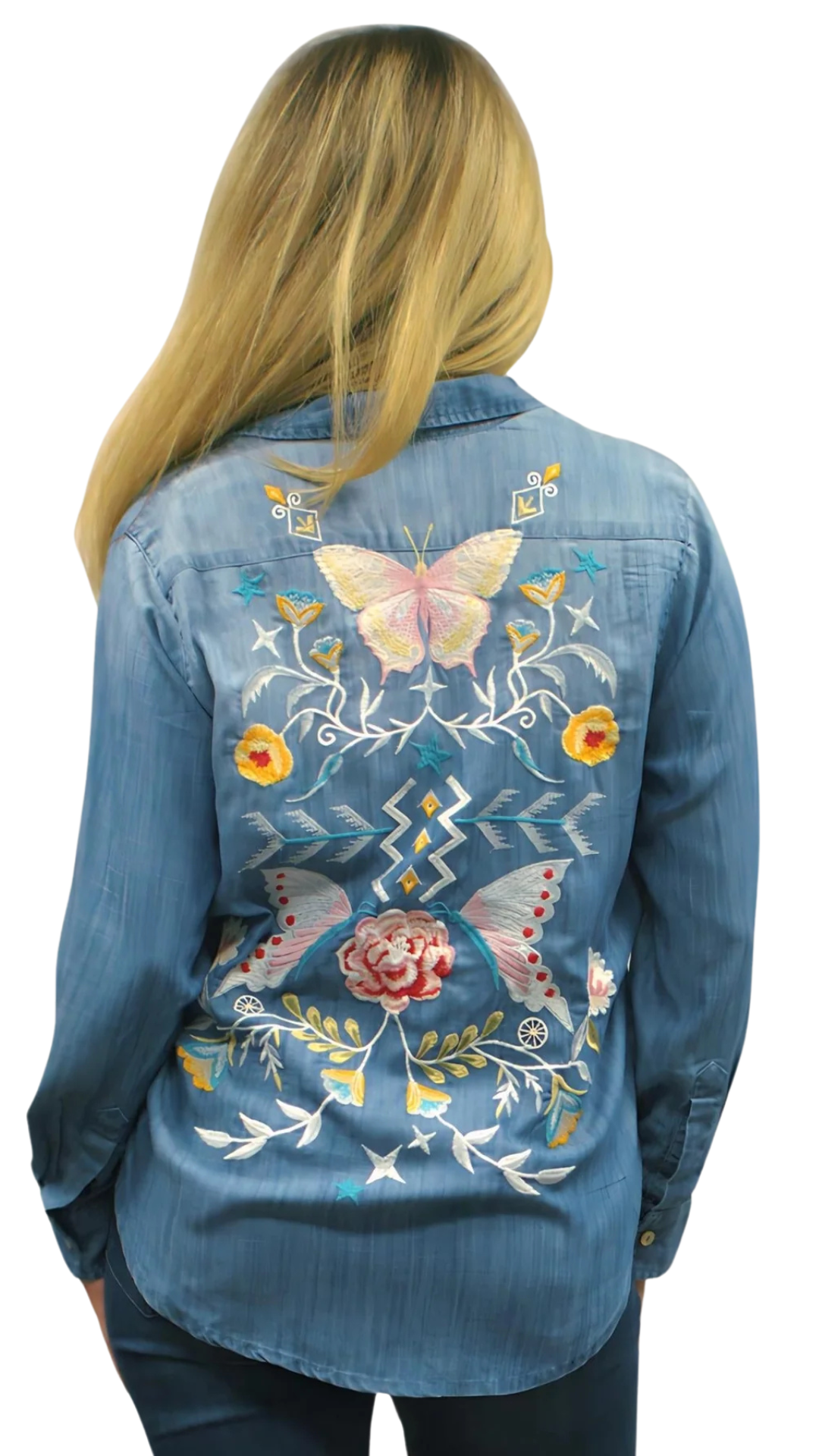 Back Embroidered Denim Julia Top. Style KSKYVK291