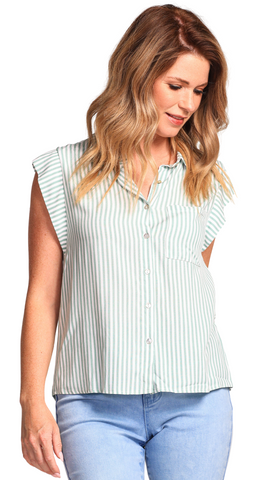 Marilla Gren & White Striped Top. Style PM6917177