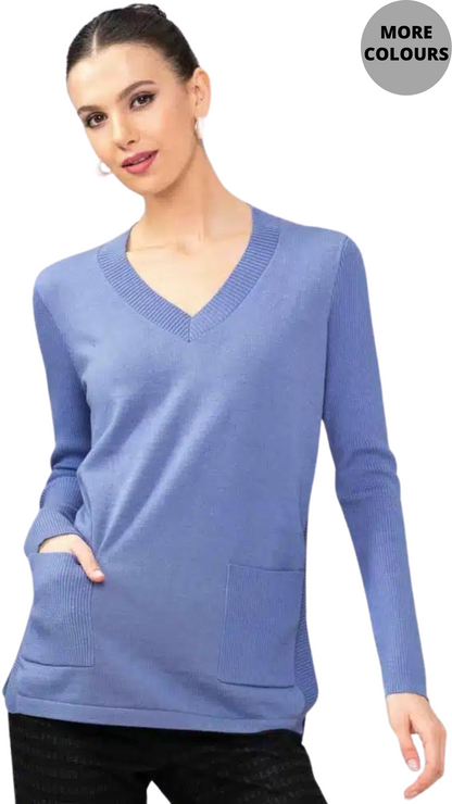 Patch Pocket V-Neck Sweater. Style ALSA44008