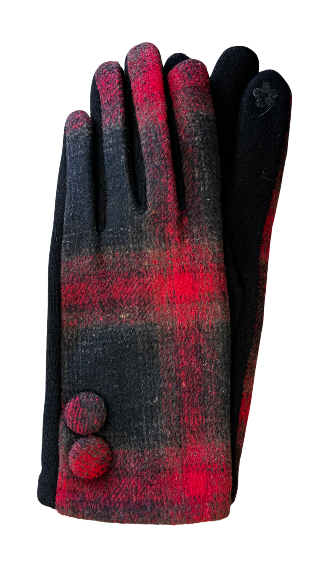 Red Plaid Two-Button Gloves. Style ELWMILA22-RED
