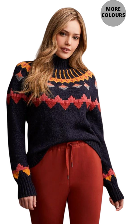 Geometric Intarsia Mock Neck Sweater. Style TR1880O-3808