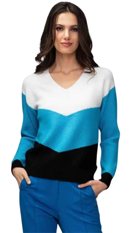 V-Neck Wide Chevron Striped Sweater. Style ALSA44022