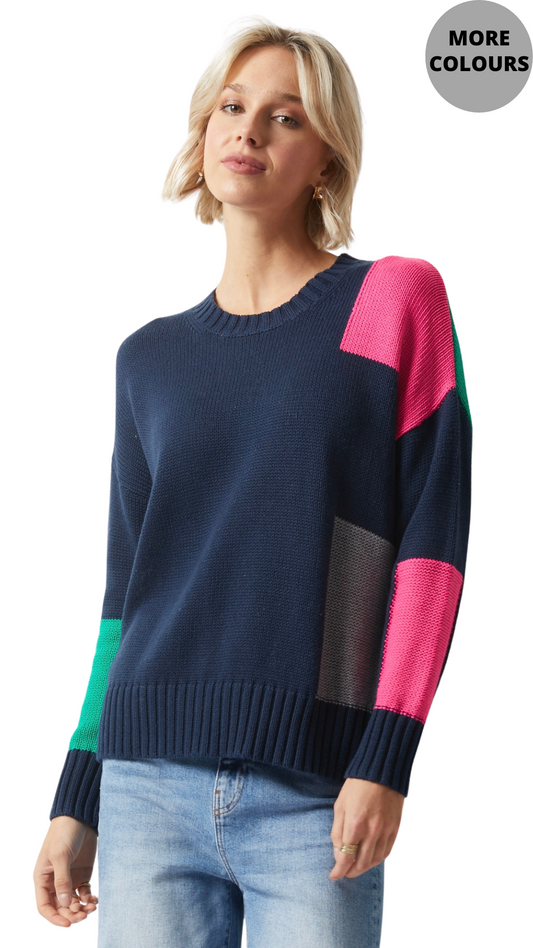 Intarsia Trim Crew Neck Sweater. Style ZKP6324U