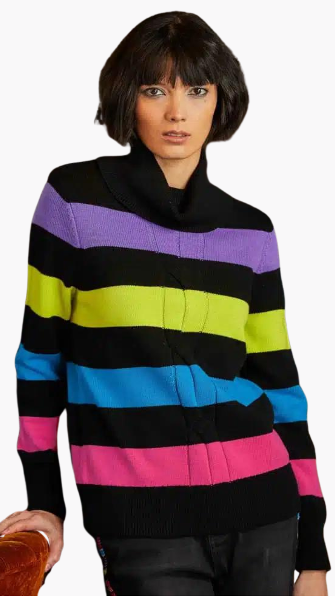 Cowl Neck Wide Striped Sweater. Style EW33061