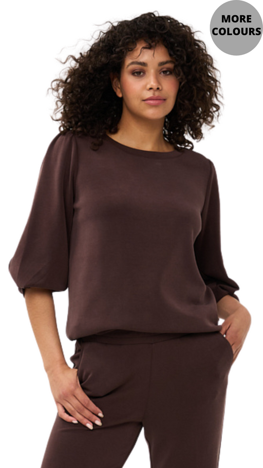 Buttery Soft Modal Twisted Sleeve Top. Style ESQF2405504