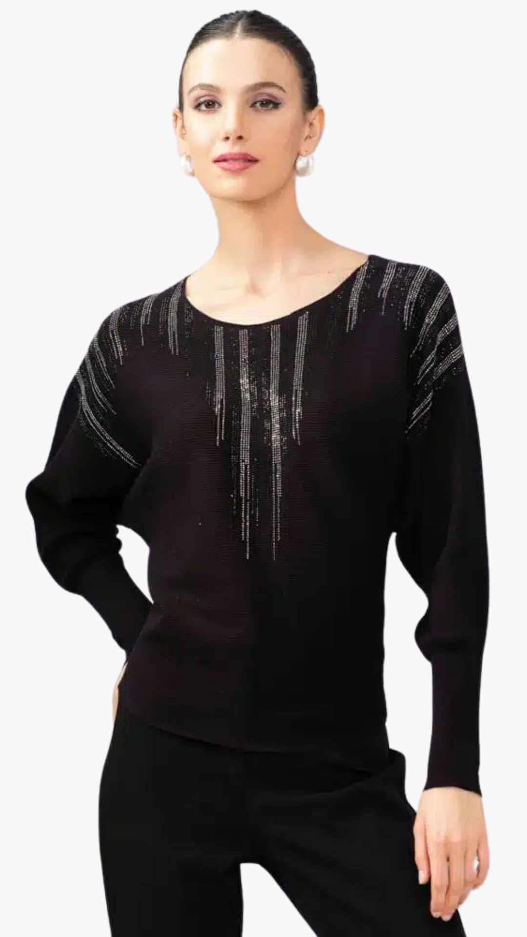 Raglan Sleeve Ombre Rhinestone Sweater. Style ALSA44401