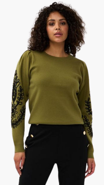 Tape Embroidery Sleeve Sweater. Style ESQF2407510