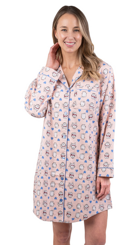 Cat Print Flannel Night Shirt. Style PL987-2CAT