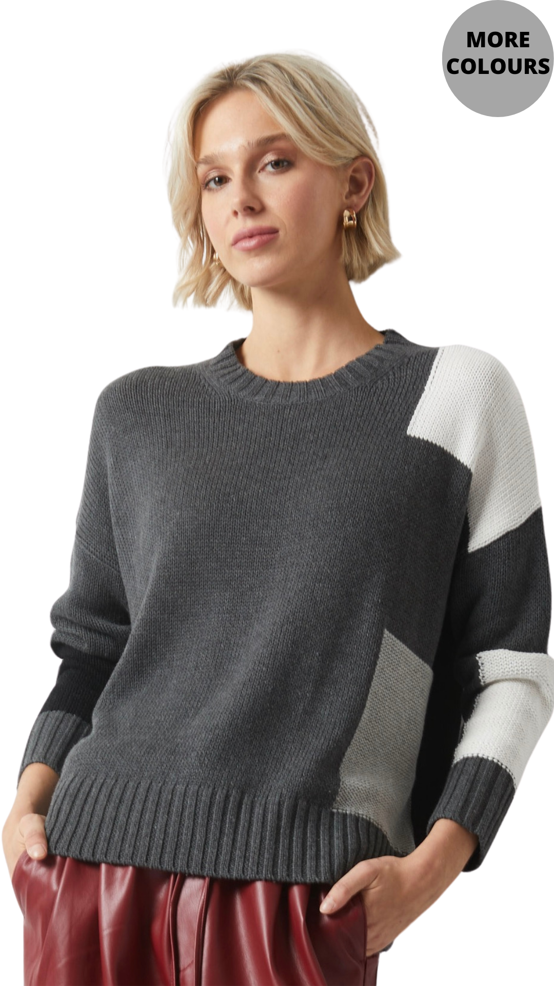 Intarsia Trim Crew Neck Sweater. Style ZKP6324U