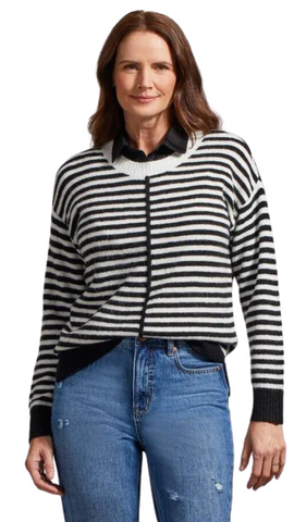 Cozy Black & White Striped Sweater. Style TR1489O-3166