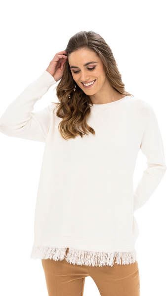 Frayed Hem Sweater in Creme or Silver. Style REN6874-3391