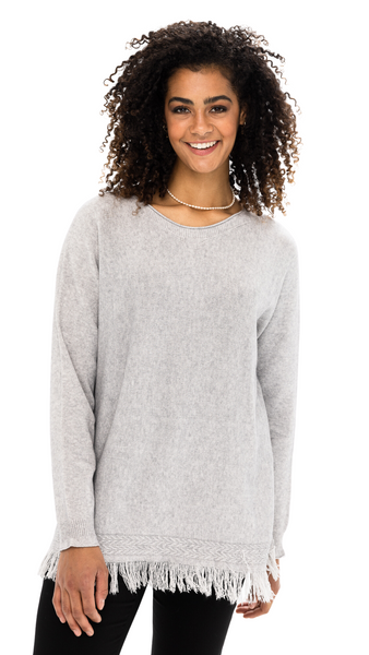 Frayed Hem Sweater in Creme or Silver. Style REN6874-3391