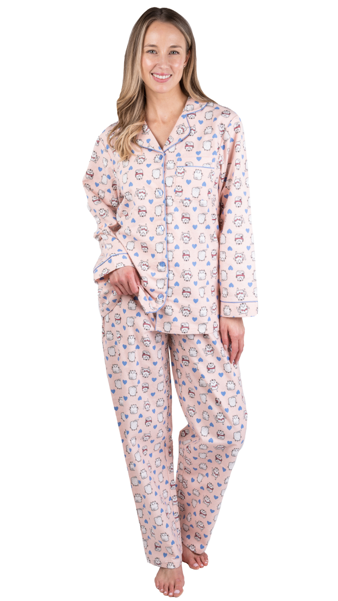 Two-Piece Cat Print Flannel PJ Set. Style PL987-1CATS