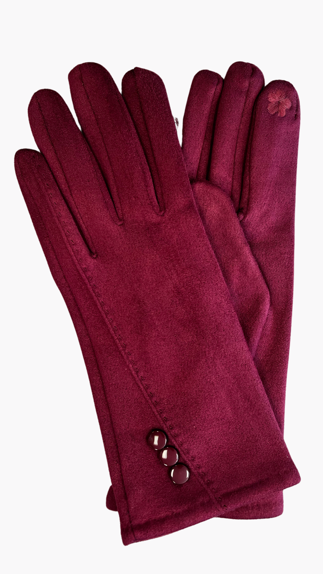 Three Button Bordeau Stretch Gloves. Style ELWMILA19-BOR