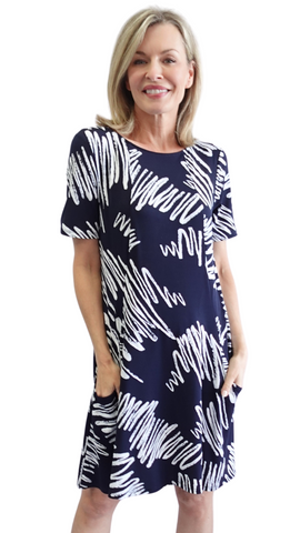 Textured Scribble Print Pocket Dress. Style SW97213