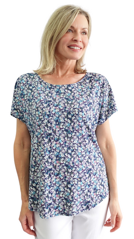 Ditsy Floral Textured Back Button Top. Style SW92375