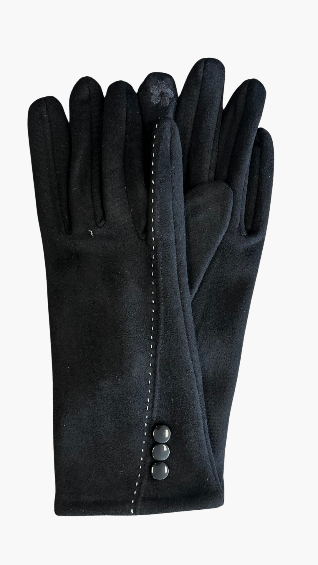 Three Button Black Stretch Gloves. Style ELWMILA19-BLK