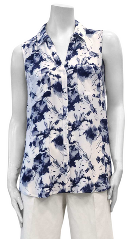 Blue & White Floral Sleeveless Top. Style PZ8264058