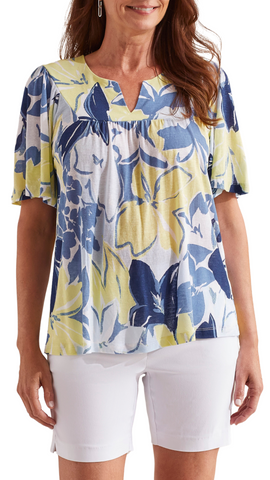 Notch Neck Printed Flutter Sleeve Top. Style TR1712O-1557