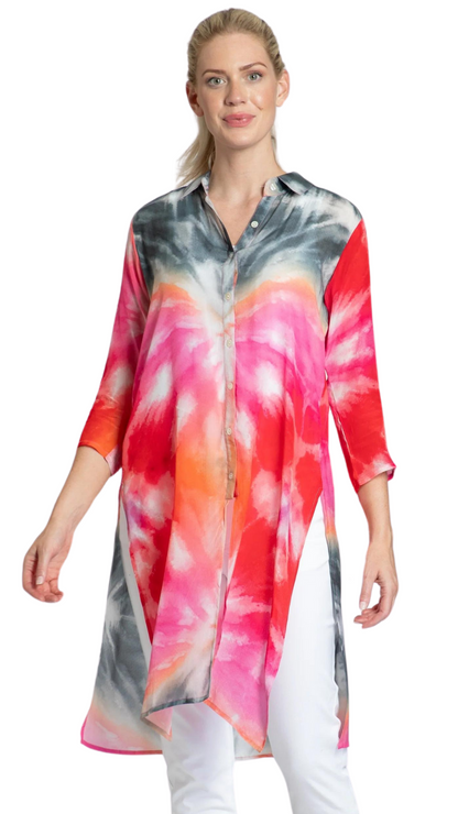 Tie Dye High Side Slit Top. Style APNYB8PB378D