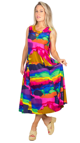 Rainbow Coloured Maxi Dress. Style PE120-5046