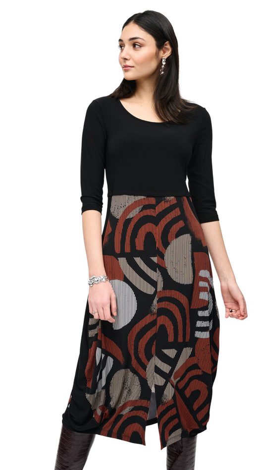 Silky Knit Geo Print Cocoon Midi Dress. Style JR243234