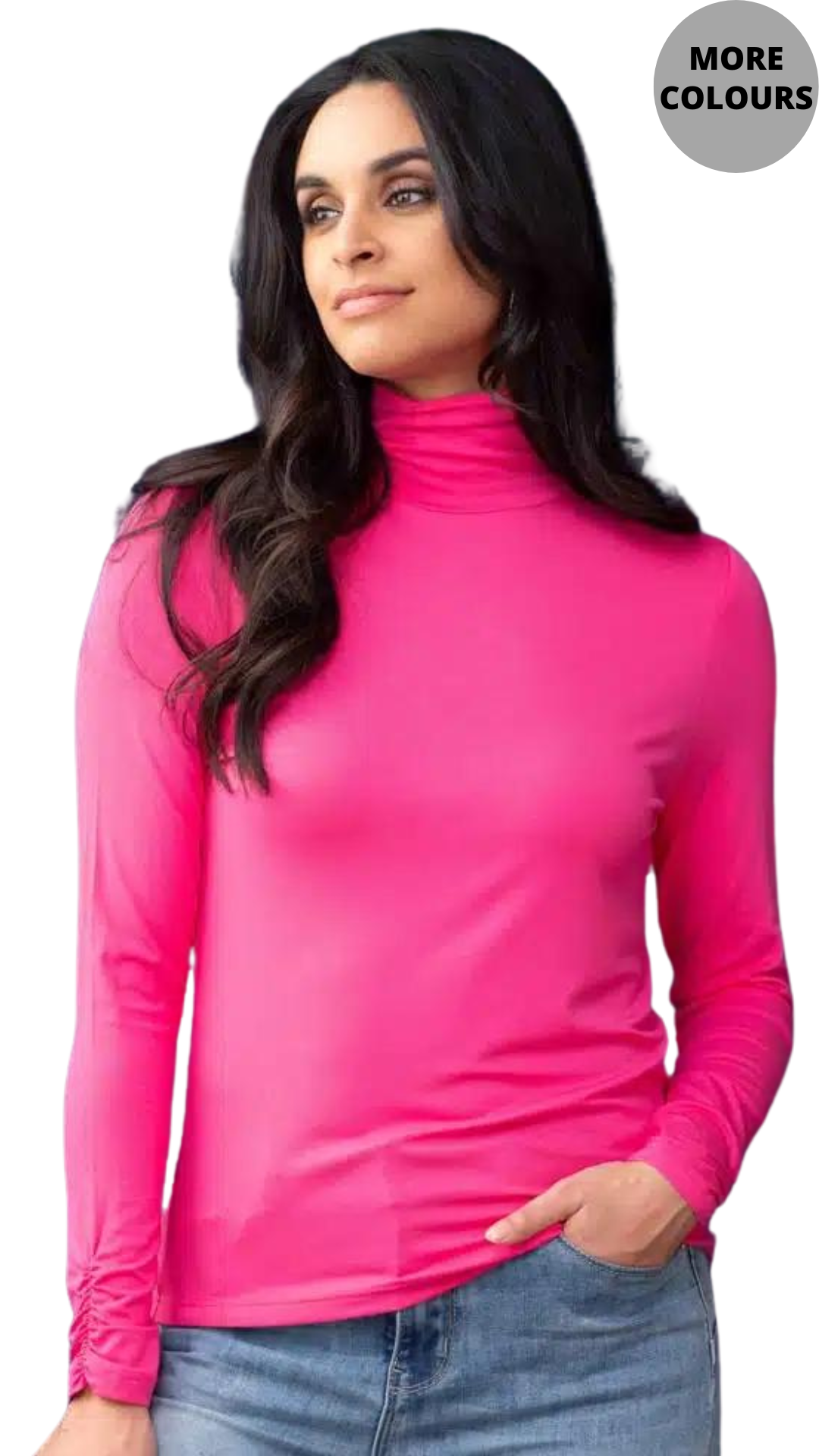 Turtleneck with Ruched Turtleneck & Cuffs. Style EW33008