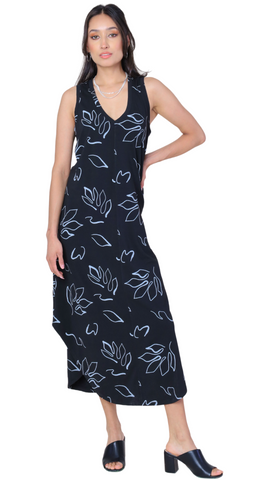 Black & White Leaf Print Midi Dress. Style FS241760