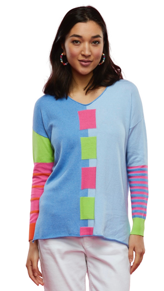 Intarsia Squares V-Neck Sweater. Style ZKP6430U