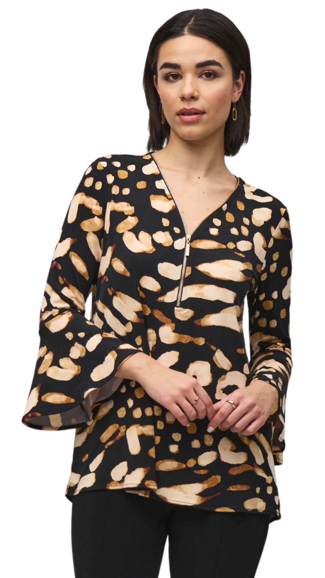 Animal Print Bell Sleeve Silky Knit Top. Style JR244176