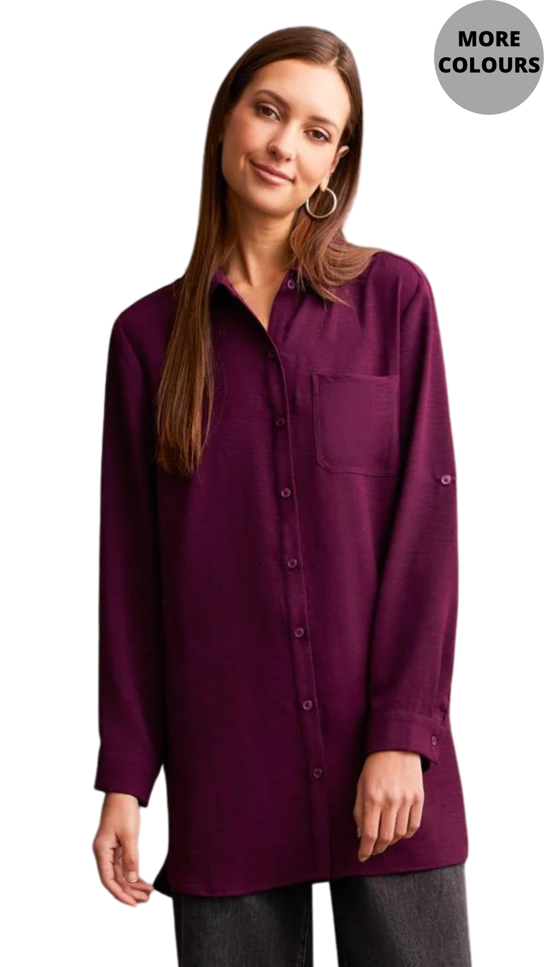 Pebbled Crepe Roll Sleeve Tunic. Style TR7878O-4835