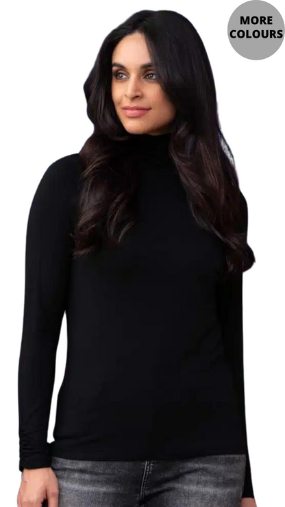 Turtleneck with Ruched Turtleneck & Cuffs. Style EW33008