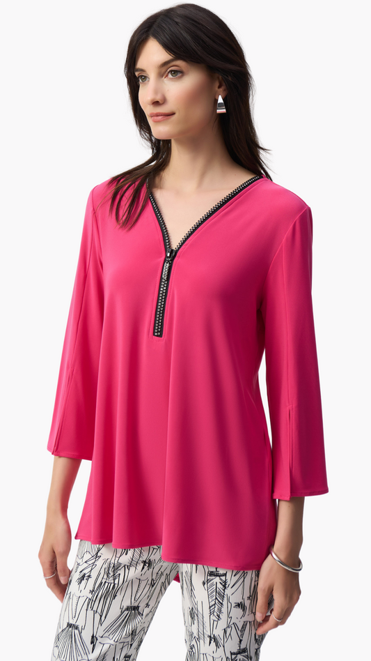 Silky Knit Fit & Flare Rhinestone Zip Tunic. Style JR243314S25