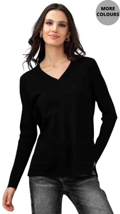 Patch Pocket V-Neck Sweater. Style ALSA44008