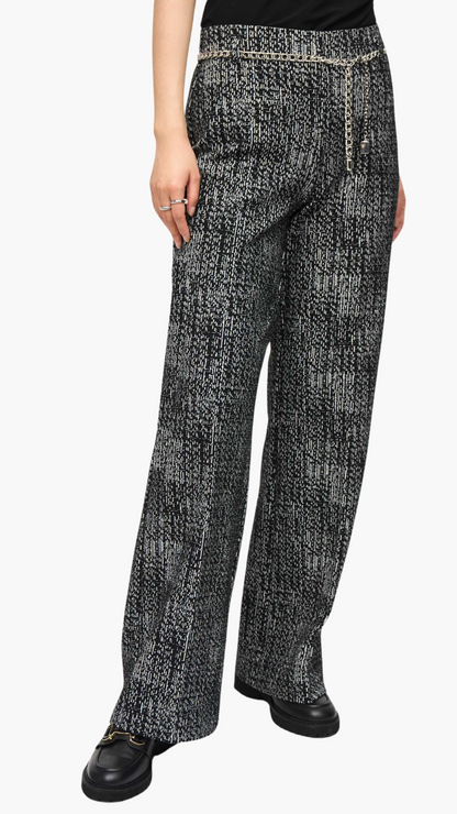 Tweed Knit Wide Leg Chain Belt Pant. Style JR243288