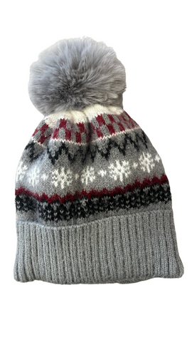 Grey Lena Nordic Print Pom Toque. Style EDHW35868
