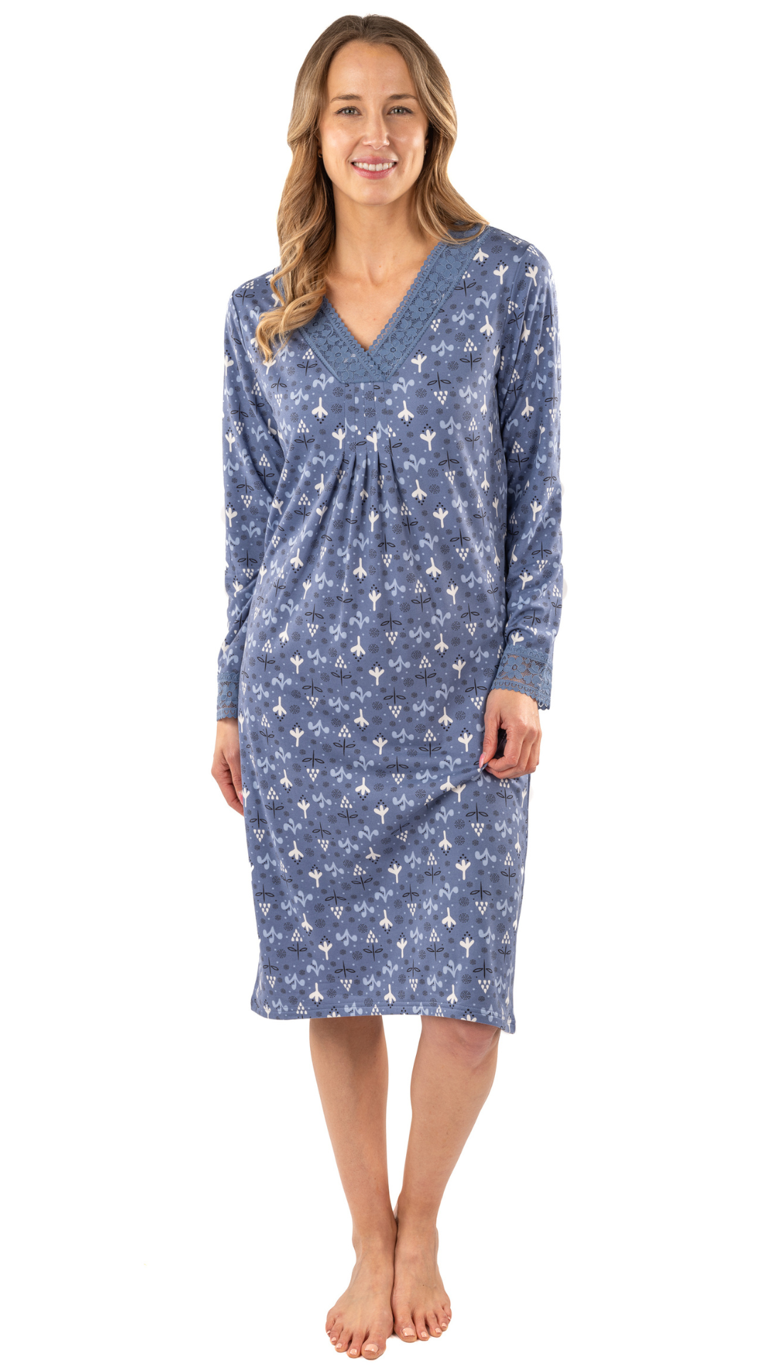 Blue Floral Classic Nightgown. Style PL106-2BLU