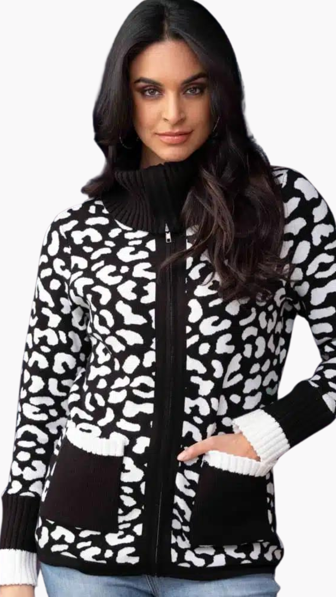 Zip Front Animal Print Cardigan. Style EW33025