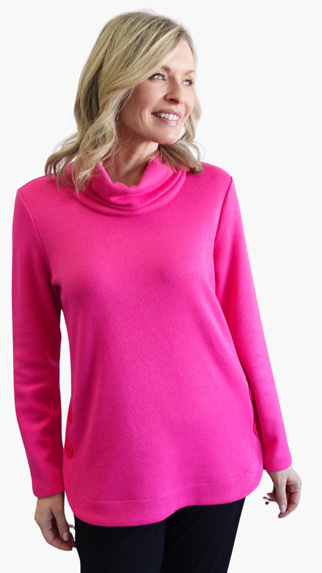 Side Button Cowl Neck Top. Style SW102909